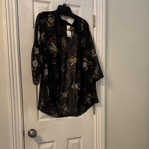 SO Black Kimono with Floral Design